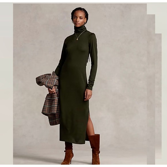 Polo Ralph Lauren Dresses & Skirts - Polo Ralph Lauren Womens Wool Turtleneck Maxi Dress Olive Green XXL Old Money